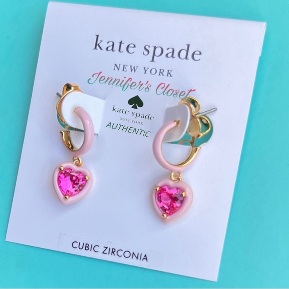 KATE SPADE ♠️ Heart Charm Drop Huggie Earrings - Picture 4 of 8
